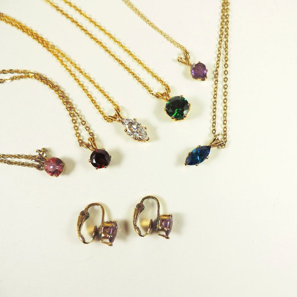 Lot of 6 Cubic Zirconia Neclkaces and 1 set of clip-on earrings
